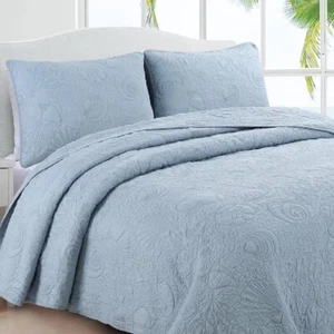 Coastal Quilt Set Blue Queen 3 Piece With Pillow Sham Cotton Lightweight Bedding - Picture 1 of 5