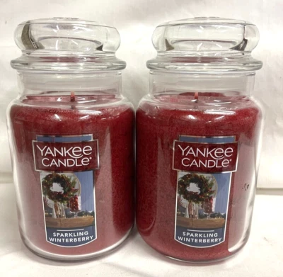 Yankee Candle (2) SPARKLING WINTERBERRY 22 oz Candles HOLIDAY fruits juniper - Image 1 of 2