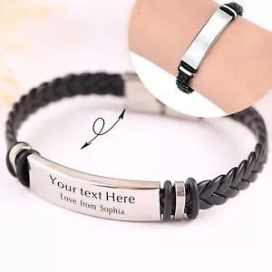 Personalised Men's Bracelet Engraved Any Text for Him Birthday Father's Day Gift - Picture 1 of 8