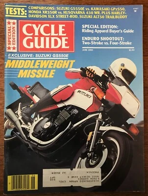 Suzuki GS550E - Cycle Guide magazine - June 1983, Harley XLX-61, Honda XR350R - Image 1 of 4