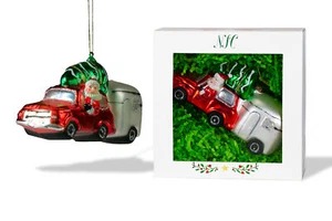 North Star Christmas | Santa and Camper with Christmas Tree Glass Ornament | San - Picture 1 of 8