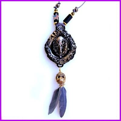 Black Raven Crow Gothic Talisman Skull Jewelry Amulet Necklace Pendant Punk Rock - Image 1 of 4