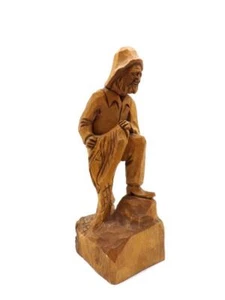 Vintage Hand Carved Wood Fisherman Sculpture Figure V Fortin  Quebec Folk Art - Picture 1 of 7