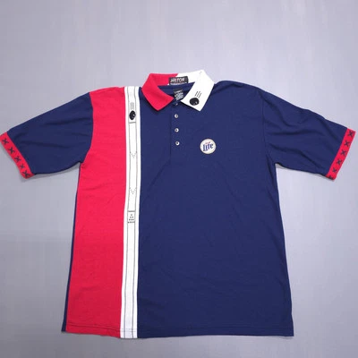 Hilton Polo Shirt Mens L Blue Red Bowling Miller Lite VTG 70s 80s Retro USA   - Image 1 of 4