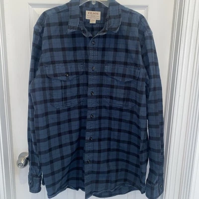 Vintage CC Filson Mens XL Shirt Chamois Button Up Workwear Blue Black Plaid - Image 1 of 3