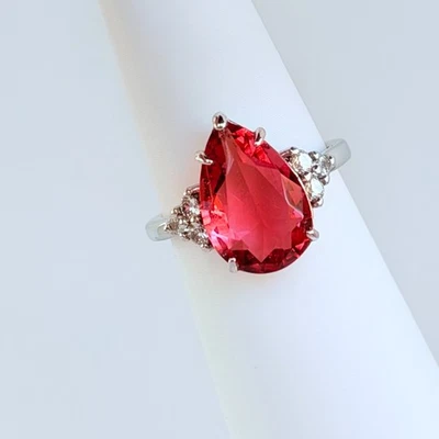 Anillo Retro Bomb Party Talla 8 Rojo/Rosa Creado en Laboratorio Rubí? en rodio (etiqueta, sin bolsa) Foto 1 de 4