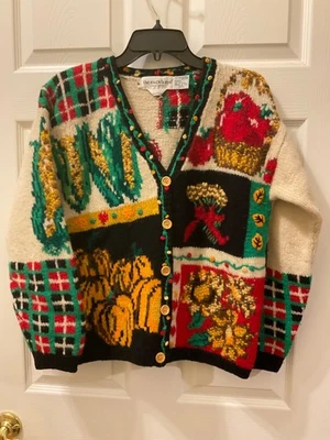 The Eagle's Eye Cardigan Sweater Wool Hand Knit Autumn Corn Women’s Size Medium  - Image 1 of 3