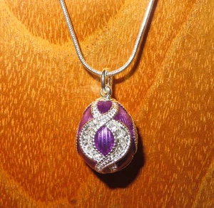 PURPLE ENAMEL Egg Pendant Russian Hand Made silver Swarovsky Crystals Motif GIFT - Picture 1 of 13