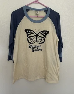 Camp Collection Large Raglan Shirt 3/4 Sleeve Nurture Nature Cream/ Navy Blue - Picture 1 of 4