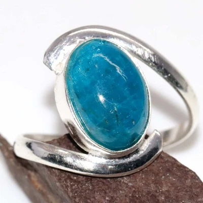 Anillo Hecho a Mano Azul Apatita 925 Chapado en Plata EE. UU. 10.5 Joyería Única GW Foto 1 de 3
