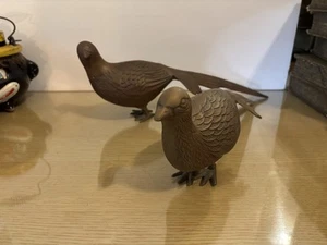 Vintage Large Brass Pheasant Quail Birds Figurines Long Tails Set Pair- 13” L - Picture 1 of 5