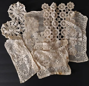 Lot Of Antique Vintage Hand Crochet Cotton Doilies Assorted Sizes F - Picture 1 of 9