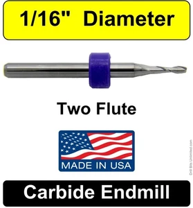 1/16" Durchmesser Schaftfräser, zweiflötig, Hartmetall, 0,250" Tiefe, ein Stück Made in USA UMT114 - Bild 1 von 5