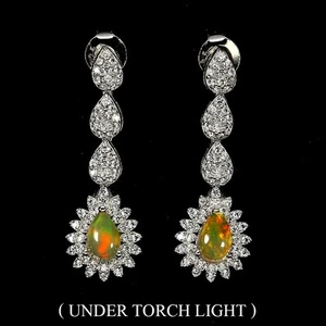 925 Sterling Silver Earrings Pear Fire Opal 6x4mm Sapphire Gemstone Jewelry - Picture 1 of 13