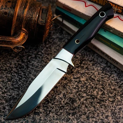 Cuchillo Damasco/Acero 9.2" Listo para Regalo Full Tang Hunt it Hunt + Funda de Cuero Foto 1 de 4