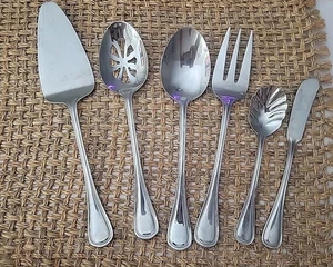 6 Pc Wallace ROYAL THREAD Outline Hostess Serving Set Stainless Flatware - Picture 1 of 10