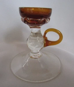 VINTAGE KUNST GLAS BERNSTEIN UND KRISTALL 3-1/2" FINGER KERZENHALTER - Bild 1 von 5