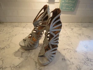 Scene by 8 high fashion stiletto silver glitter strappy size 8 platform party - Picture 1 of 5