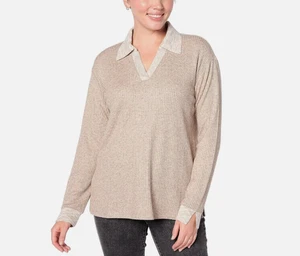 Isaac Mizrahi Live! Strickpullover Langarm mit Rippstruktur taupe S A628048 - Bild 1 von 5