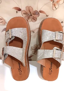 Buckle Rhinestone Platform Womens Sandals by Forever Size 8 USA Summer Shoes - Picture 1 of 7