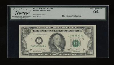 DBR 1981-A $100 Minneapolis Fr. 2170-I Legacy 64 Serial I00935303A - Image 1 of 2