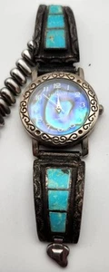 Vintage Express LA Abalone Dial Native Navajo Turquoise Ends Broken Unsigned - Picture 1 of 8