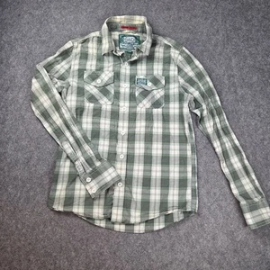 Super dry Green Checked Long Sleeve Button Up Shirt Size Large 100% Cotton G14-8 - Picture 1 of 21