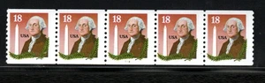 Stamp USA 18¢ George Washington & Monument - Plate #1112 Coil Strip of 5 SC#2149 - Picture 1 of 2