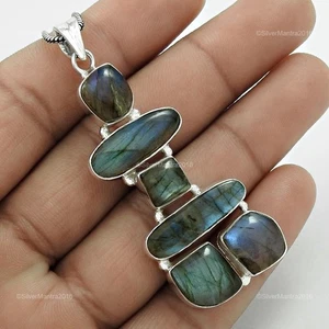 Pendente Etnico Inukshuk In Labradorite 925 Argento Sterling - Foto 1 di 8