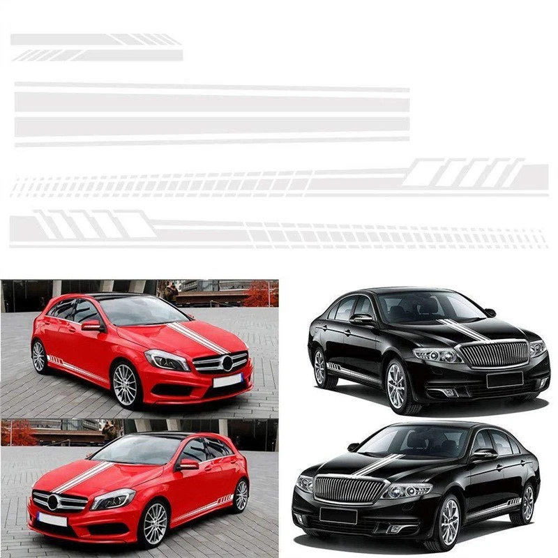5Pcs Car Side Body Hood Mirror Long Stripe Graphics Vinyl Decal Black Sticker Foto 1 de 4