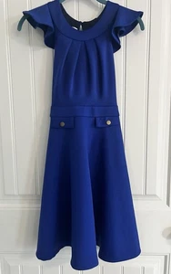 Bonnie Jean Dress Girl Size 16 ROYAL BLUE With Flutter Sleeves With Pocket Flaps - Picture 1 of 10