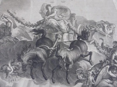 Frau auf Streitwagen Allegorie Kupferstich L´Aurore Simonneau n. Le Brun (554) - Bild 1 von 4