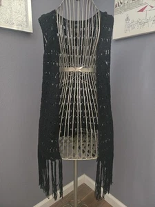 Neu ohne Etikett! Damen Forever 21 - Strickweste/Überwurf schwarz Fransen - - Bild 1 von 8