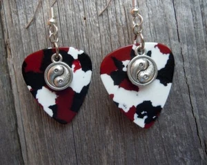Yin Yang Charm Guitar Pick Earrings - Pick Your Color - Picture 1 of 10
