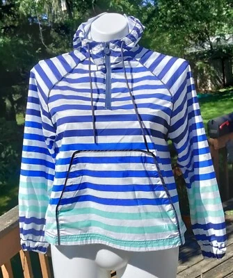 Chaqueta de lluvia pulóver Hunter a rayas media cremallera con capucha para mujer talla S Foto 1 de 4