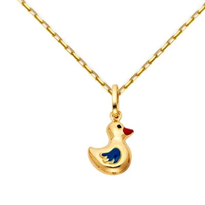 Colgante de esmalte de pato de oro amarillo de 14k con cadena cable Rolo de corte en ángulo ovalado de 0,9 mm Foto 1 de 4