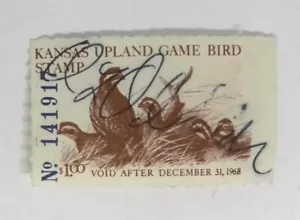 1968 Kansas Upland Migratory Game Pheasant Duck Hunting License Stamp - Picture 1 of 1
