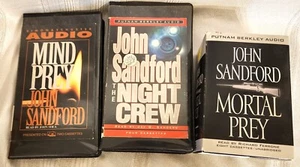 3 Audio books John Sandford Cassettes Used Mortal Prey Mind Prey Night Crew - Picture 1 of 10