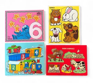 Vintage Kids Wooden Puzzle Lot Sesame Street Playskool American Toy Animals Pets - Picture 1 of 24