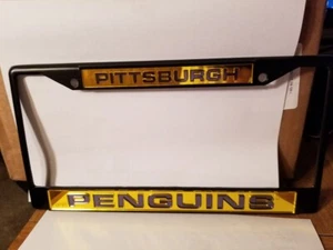 NHL Pittsburgh Penguins Black Laser Cut Chrome License Plate Frame - Picture 1 of 1