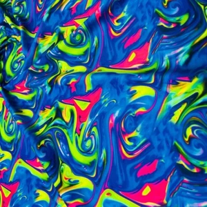 Abstract Blue Neon Waves Print Nylon Spandex Fabric 4 Way Stretch By Yard - Picture 1 of 4