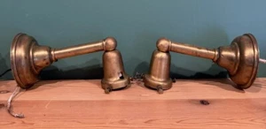 Pair Vintage Industrial Light Brass Wall Sconces Lamp No Shades - OC White Era - Picture 1 of 10