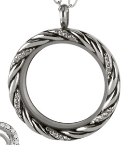 Origami Owl Large Silver Twist Locket w Infinity Rope & Crystal Face