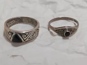 2 Sterling Silver Rings With Black Stones M & F - Picture 1 of 7