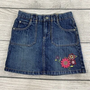 Oshkosh Floral Stitched Jean Skirt Girls Size 12 Denim 2 In 1 Mini Skort Skirt - Picture 1 of 8