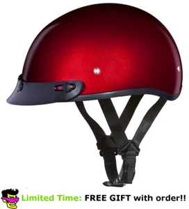 Daytona Black Cherry Red Skull Cap W Visor Slim Motorcycle Helmet (2XS - 4XL) - Picture 1 of 1