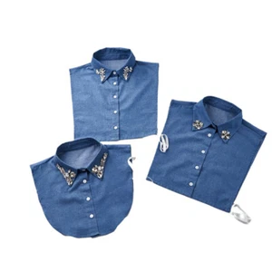 Women Denim Crystal Fake Collar False Half Tops Detachable Choker - Picture 1 of 6