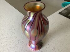 RARE ORIENT & FLUME IRIDESCENT PULLED FEATHERS ART GLASS VASE Signed 1978