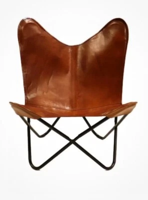 Nuevo Retro Vintage Cuero COÑAC Mariposa Cubierta Sobre Marco de Metal Negro Base 2 piezas Foto 1 de 4