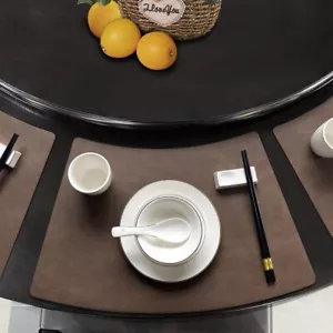 Leather Round Table Washable Placemats Dark Coffee Thick Faux Leather Heat Re... - Picture 1 of 7